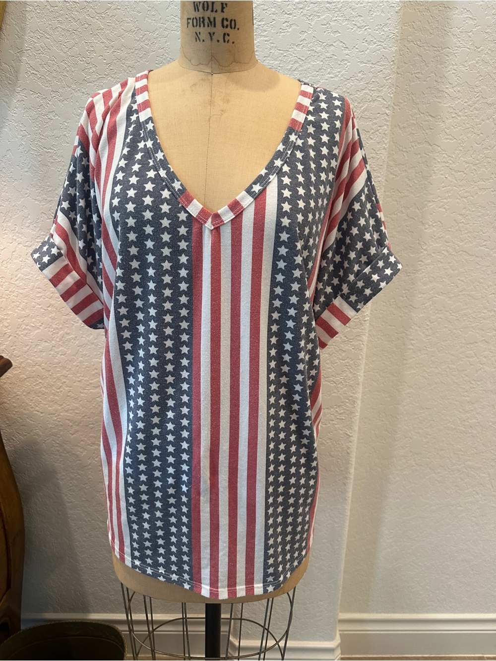 BiBi Patriotic Red White & Blue V-Neck Star Stripe Tee